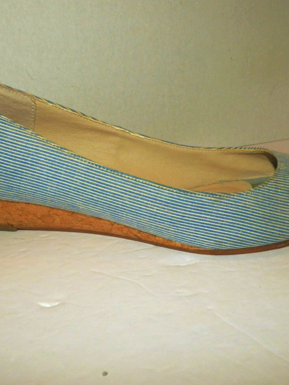 Steve Madden Blue & White Fabric Cork Wedges